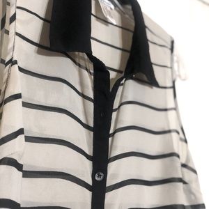 Sheer Collared Button Up Blouse Tank Top, Small